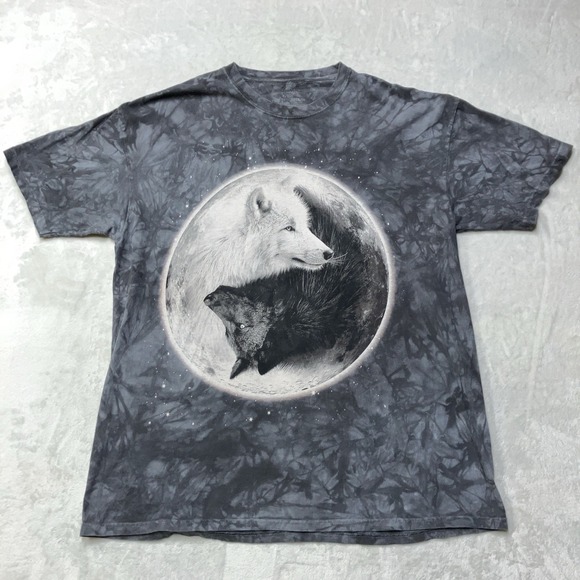 The Mountain Other - The Mountain Yin‎ Yang Wolves T-Shirt Mens XL Y2K Wolf Animal Print Tie Dye
